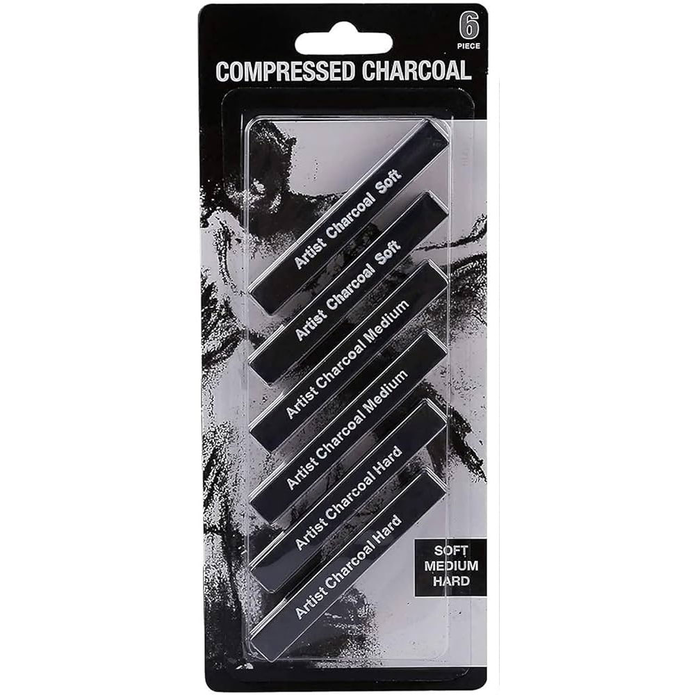 Compressed Charcoal Sticks - Art Supplies Sketch Kits Tools - Pack 6-Piece
